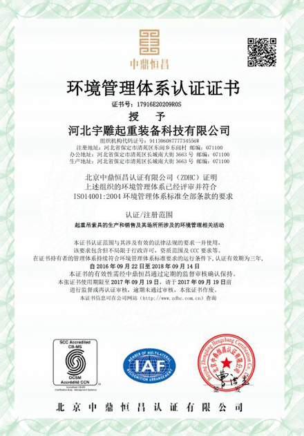 Certificate of Environment Management System