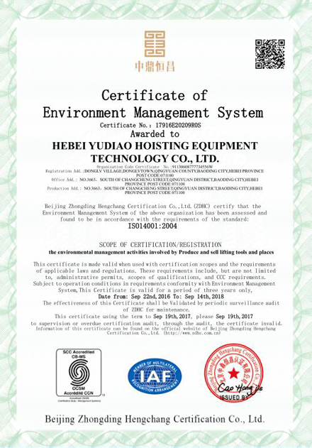 Certificate of Environment Management System